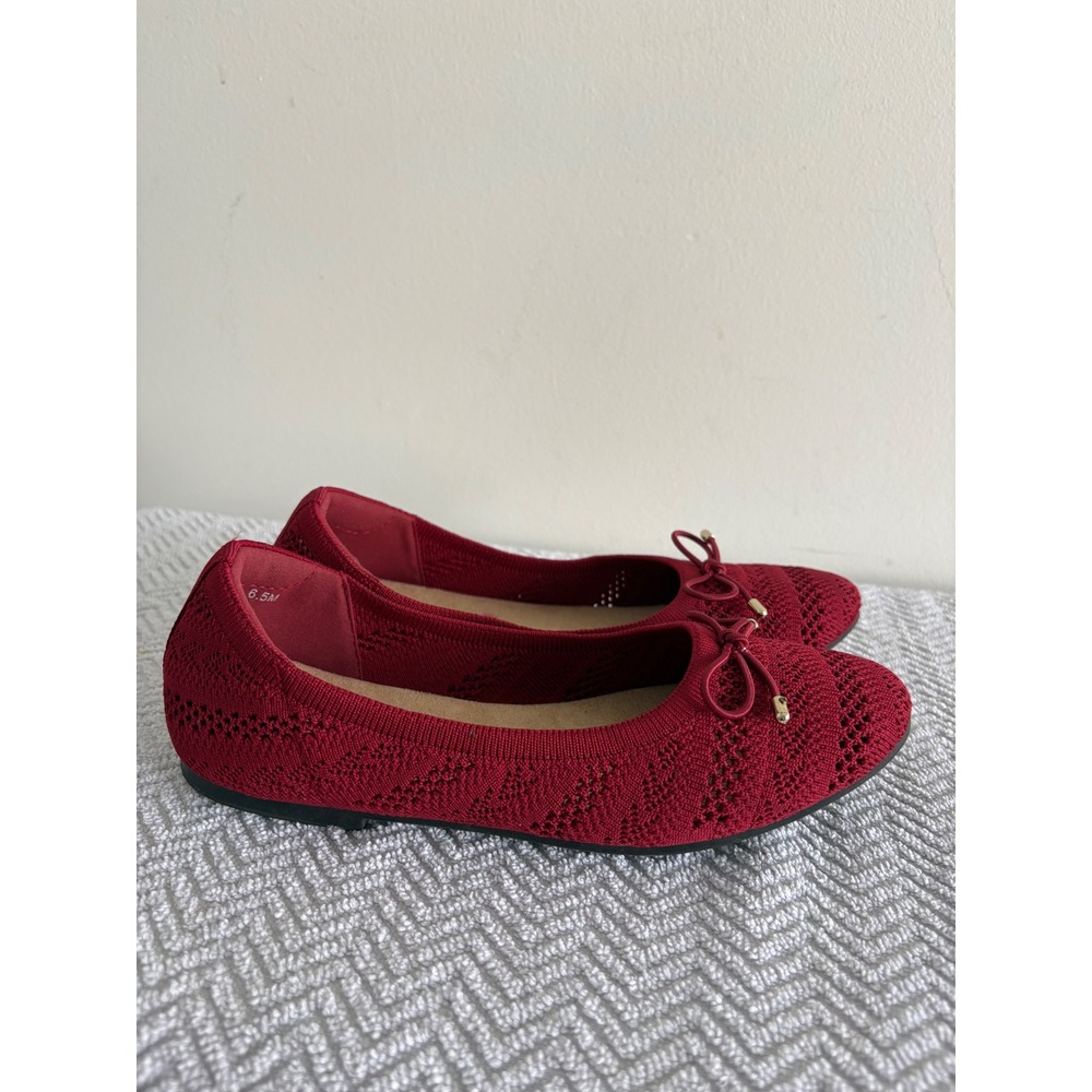 Jellypop Burgundy Red Knit Ballet Flats Memory Foam Bow Detail Womens 6.5M